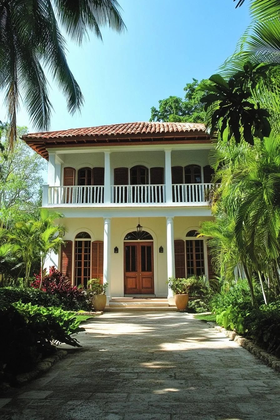 A Colonial Home Shaded by Palm Trees