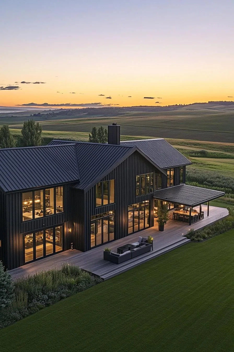 A Gabled Farmhouse Lit by Sunset