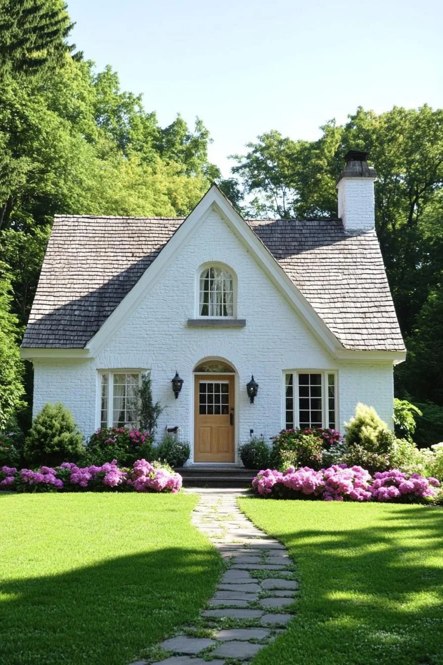White Cottage Surrounded by Blooms