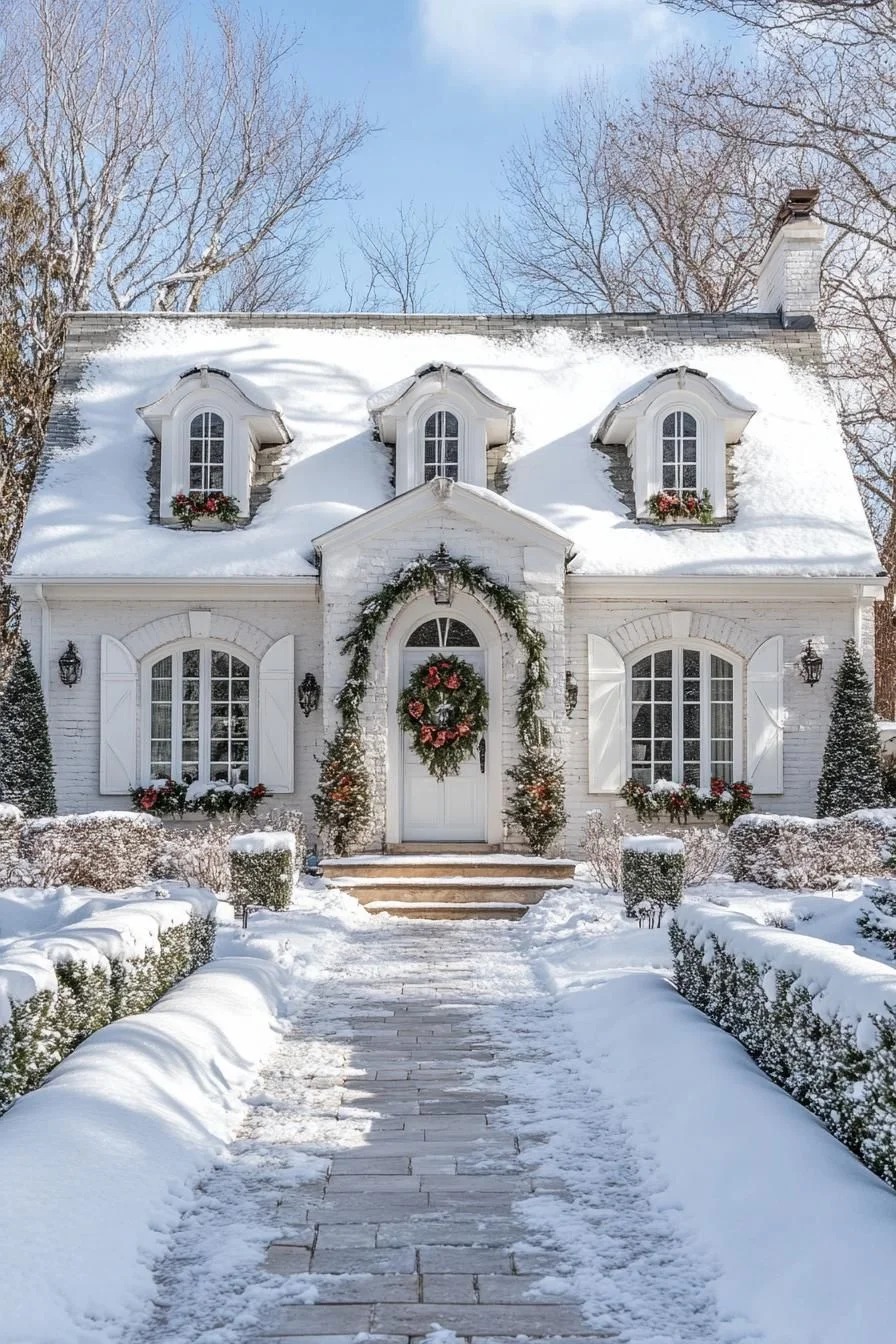 Cozy White Brick Cottage in Snow