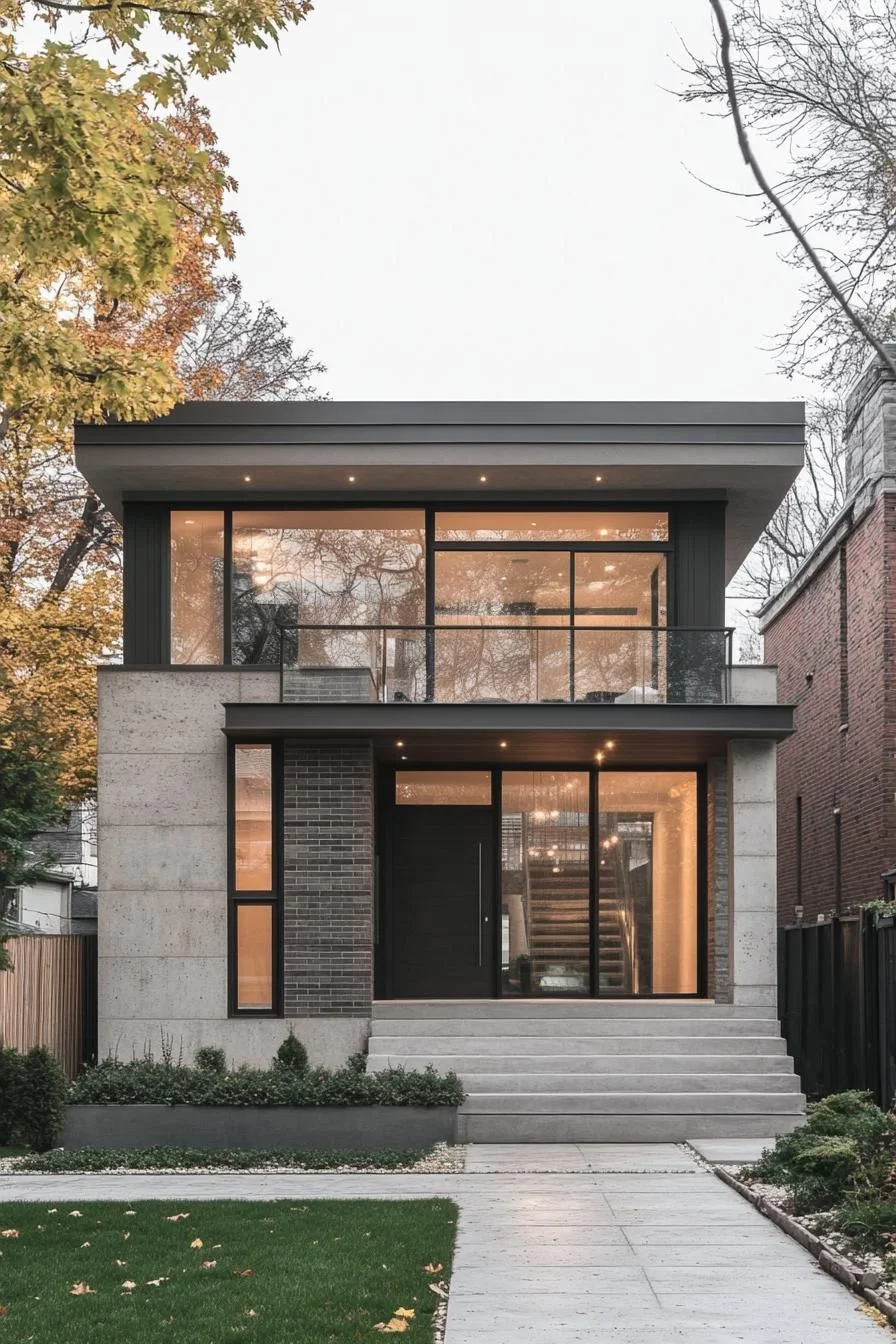 Glass-Walled Home Framed by Autumn Colors