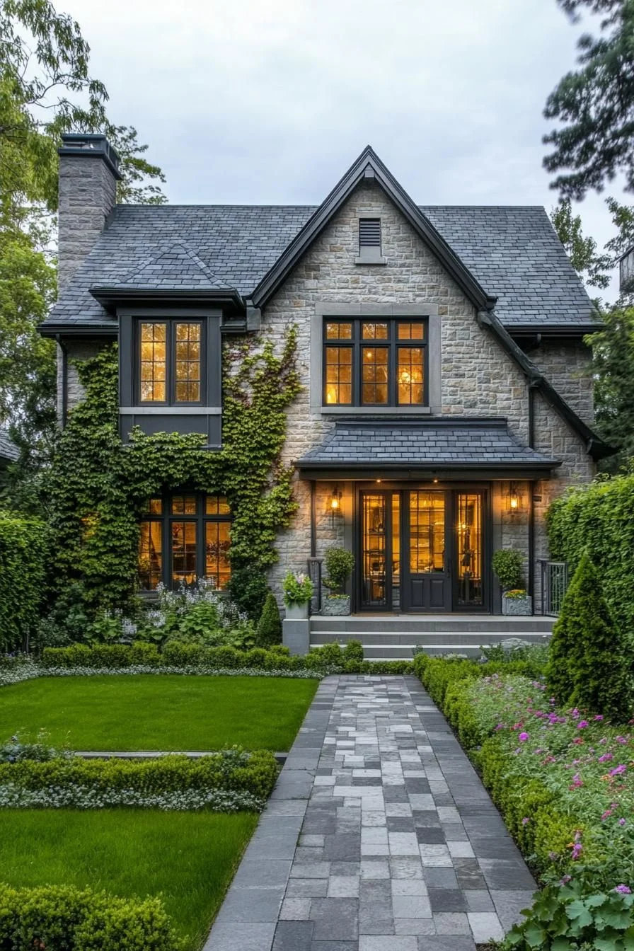 Enchanting Stone Home Adorned with Ivy