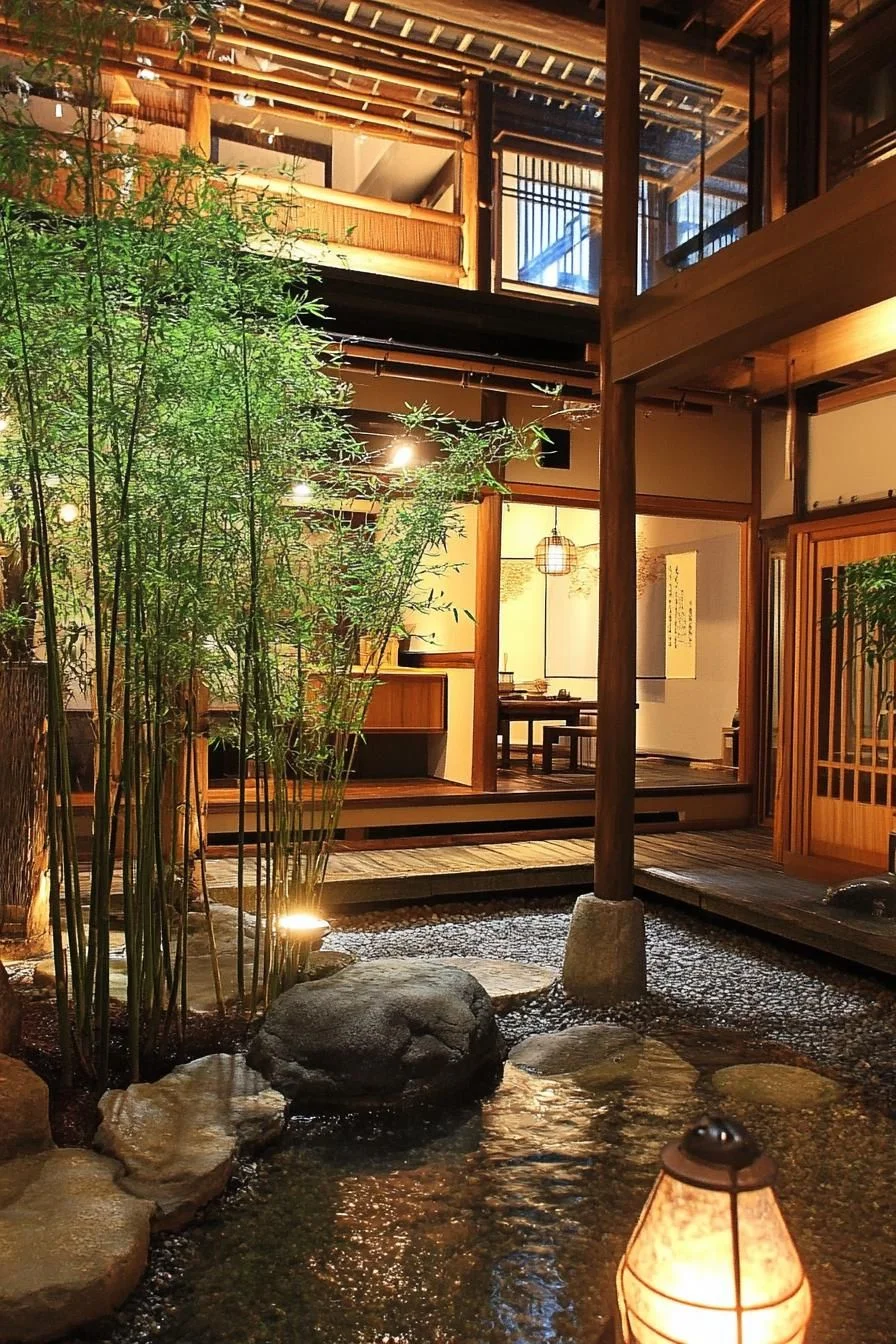 Lanterns and Still Water in Bamboo