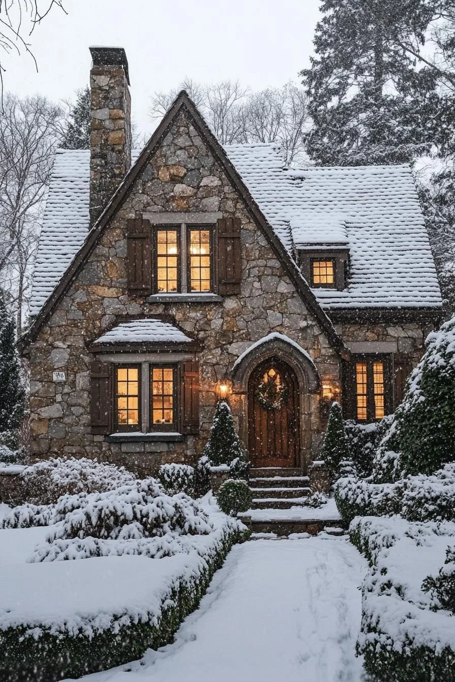 A Snowy Stone Retreat in Holiday Spirit