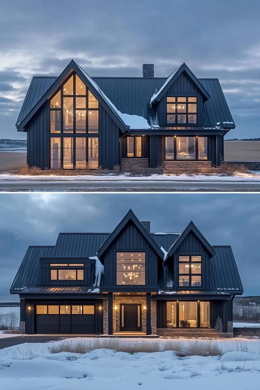 A Wintry Farmhouse Under Snowy Eaves