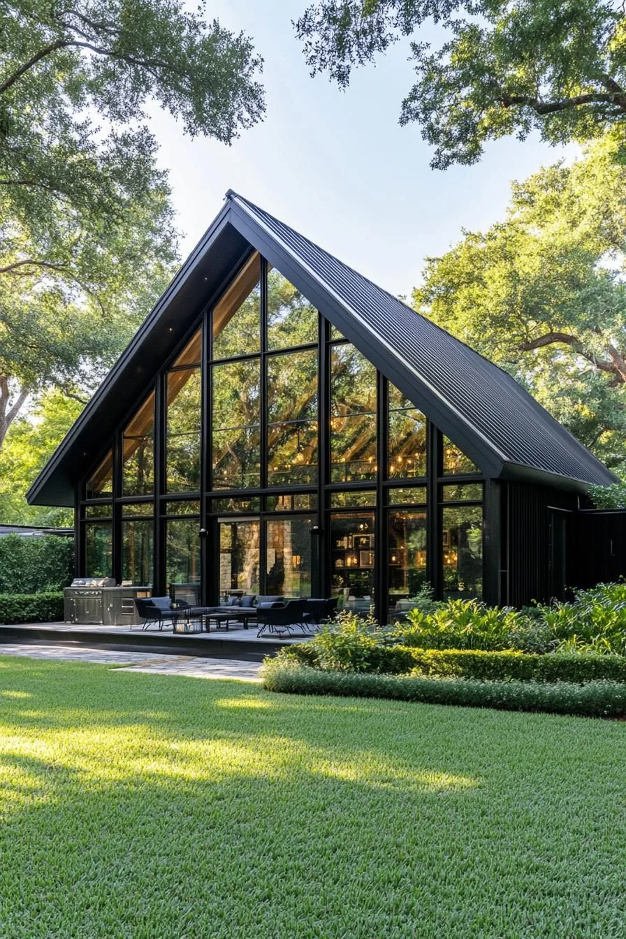 Crescent-Shaped Glass Barndominium