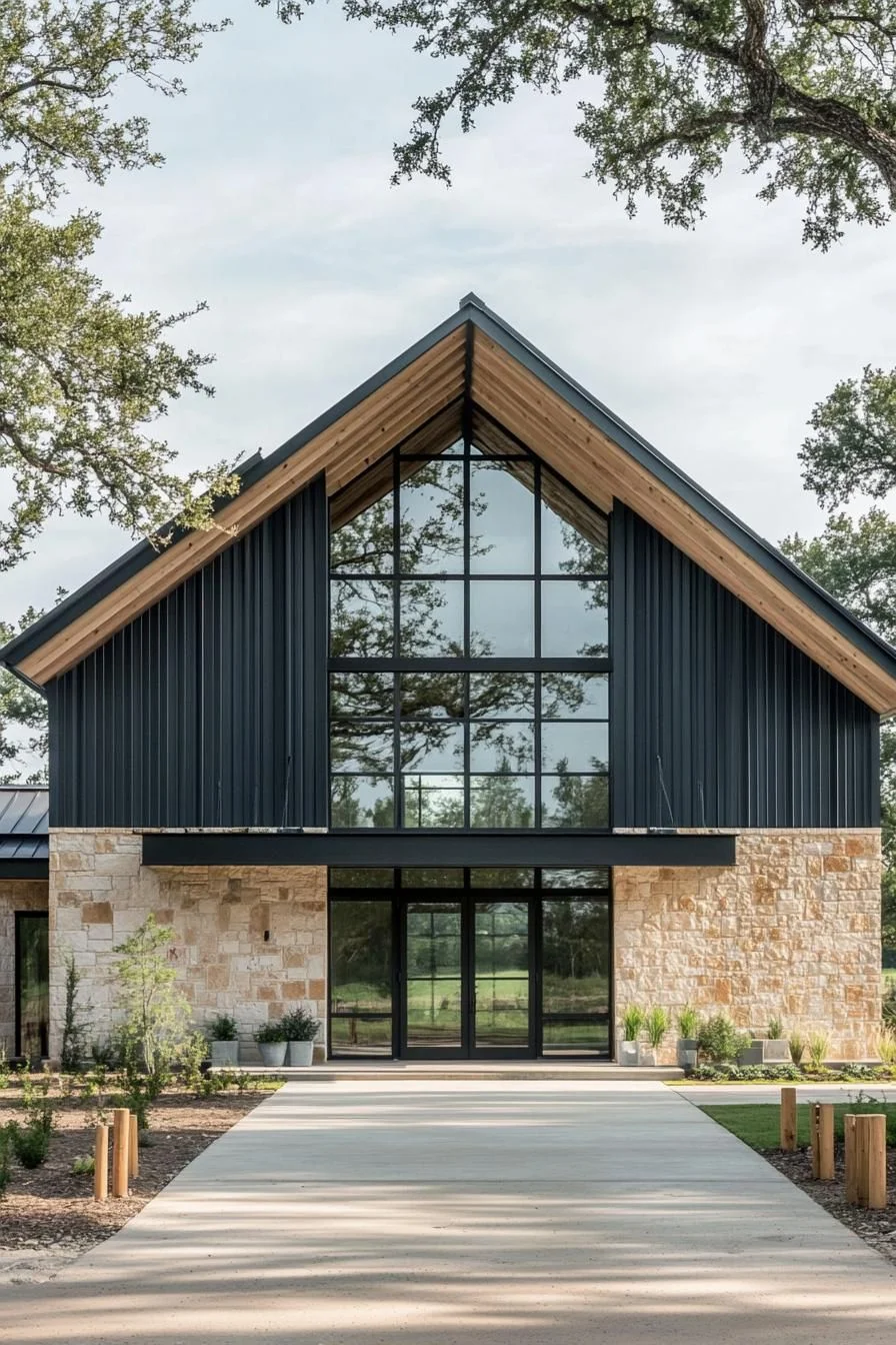 A Steel-Sided Home With Stone Accents