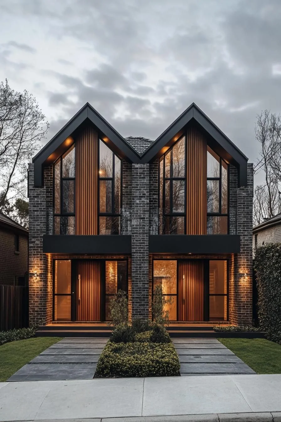 Brick Duplex With Two Hearts