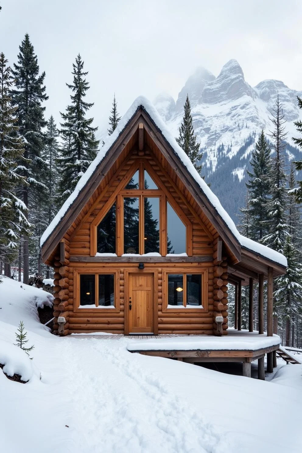 A Grand Log Palace in the Snow