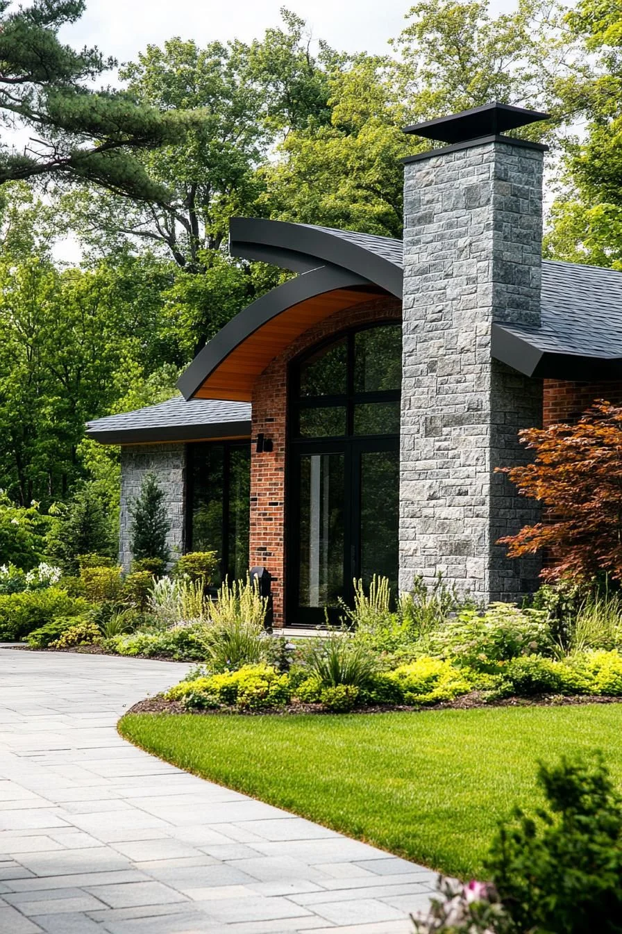 Curved Stone Home Set in Leafy Surroundings