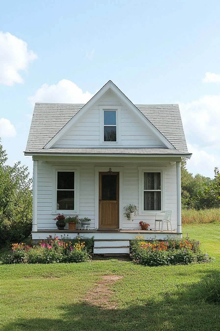 White Cottage Among Wildflowers