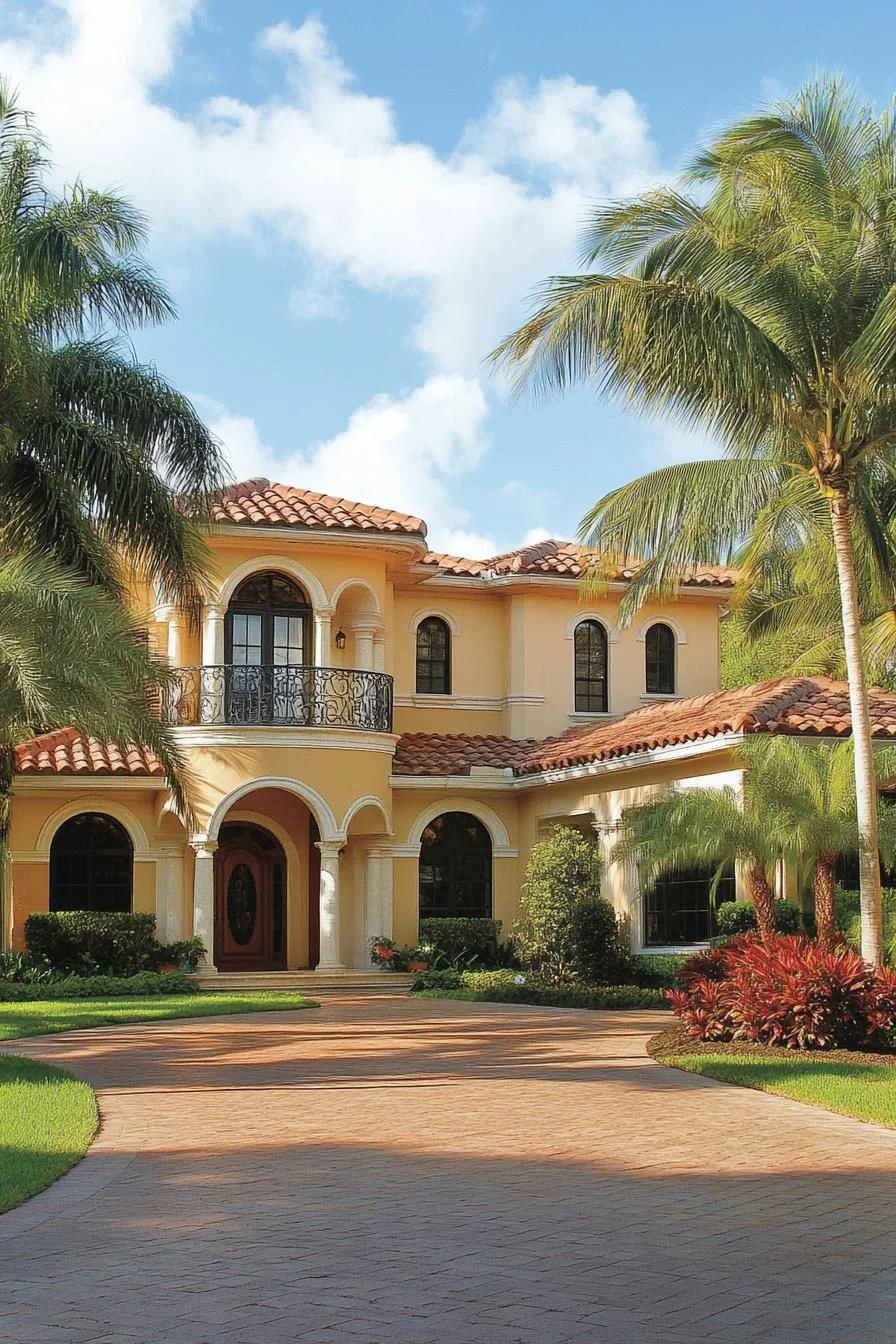 A Sunny Villa Framed by Palm Trees