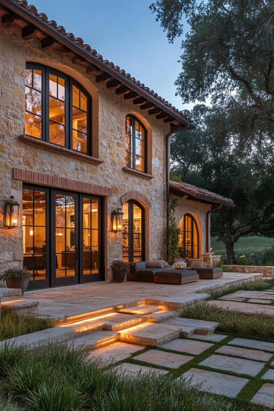Tuscan Terrace Facade at Twilight
