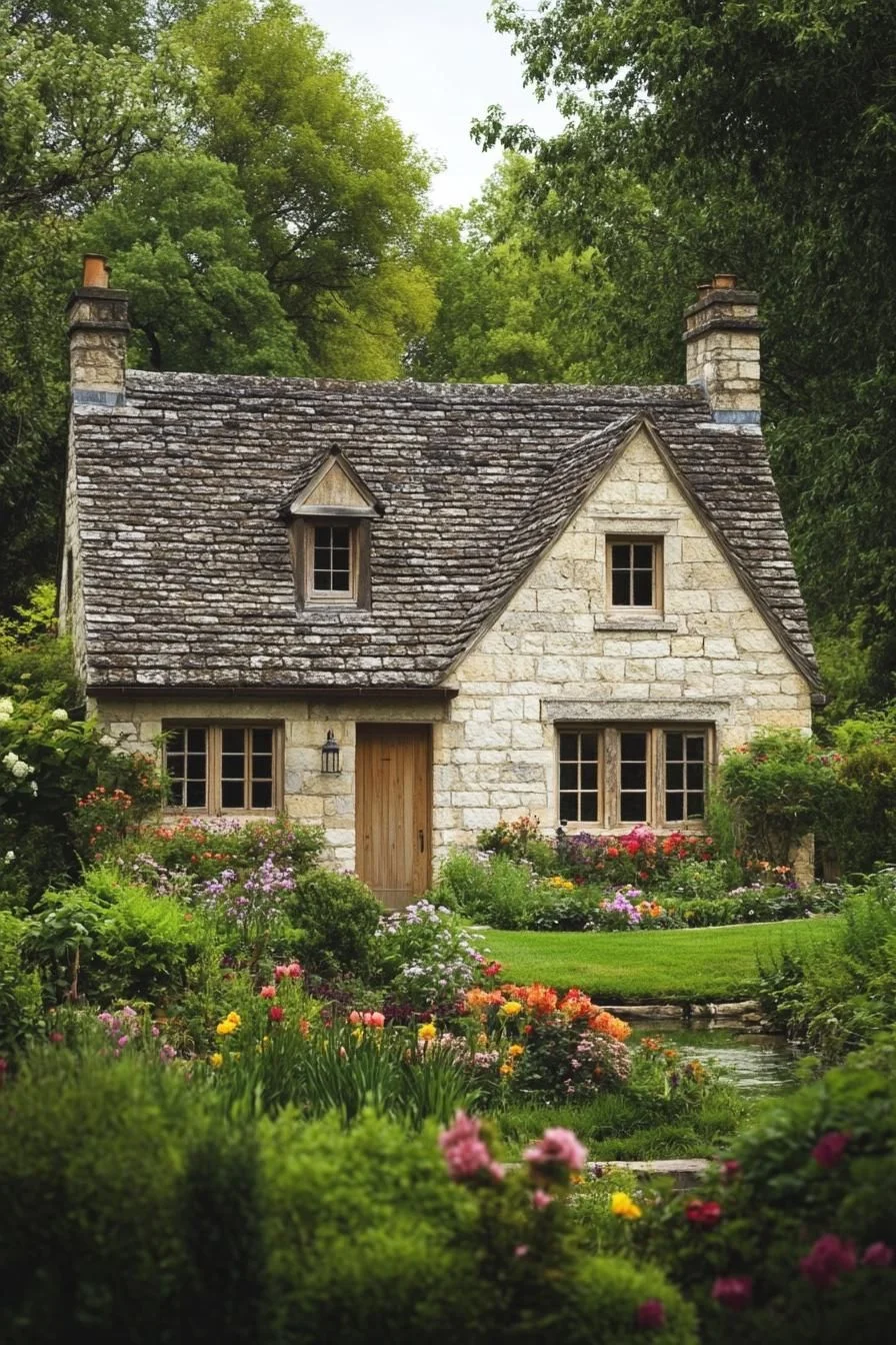 Floral-Draped Stone Cottage