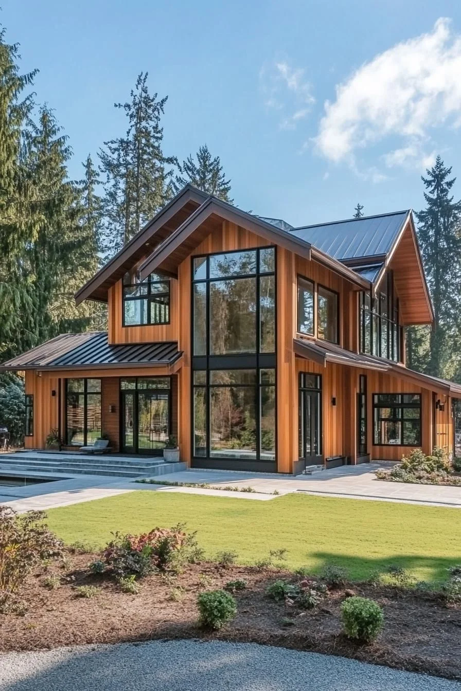 A Forest Farmhouse with Gleaming Glass Windows