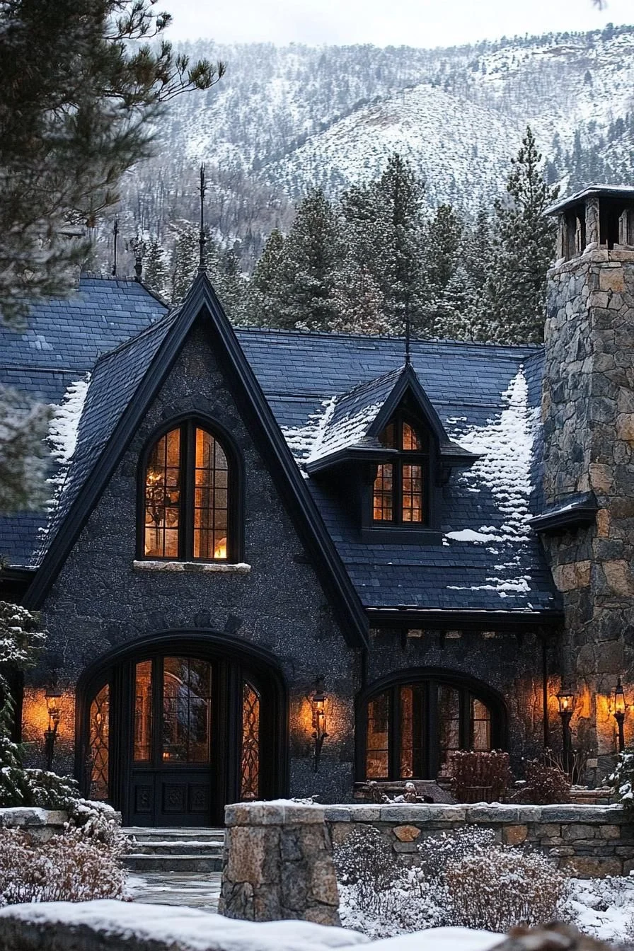 A Gothic Cottage Glowing in Winter