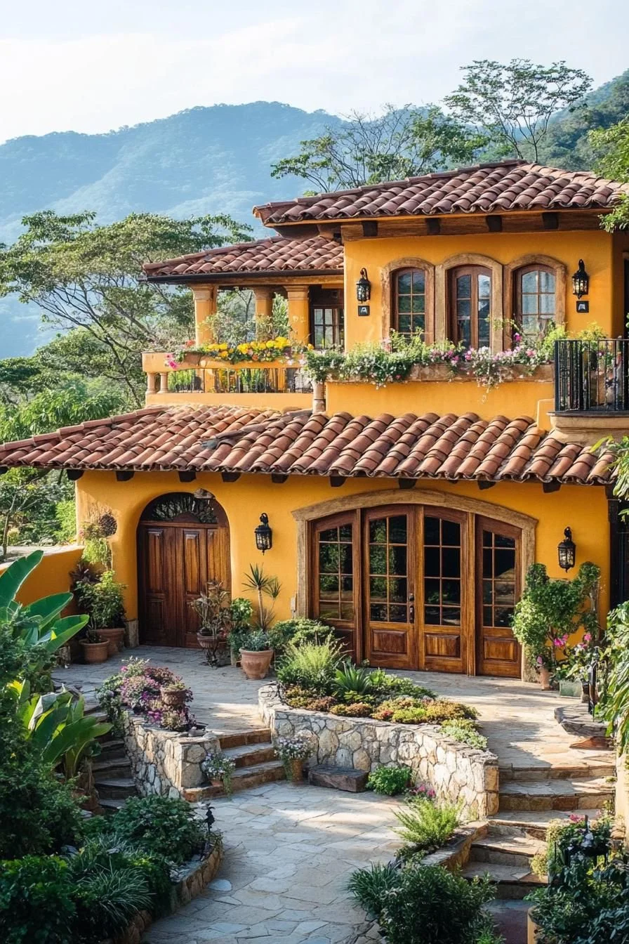 A Yellow Villa Surrounded by Green Hills
