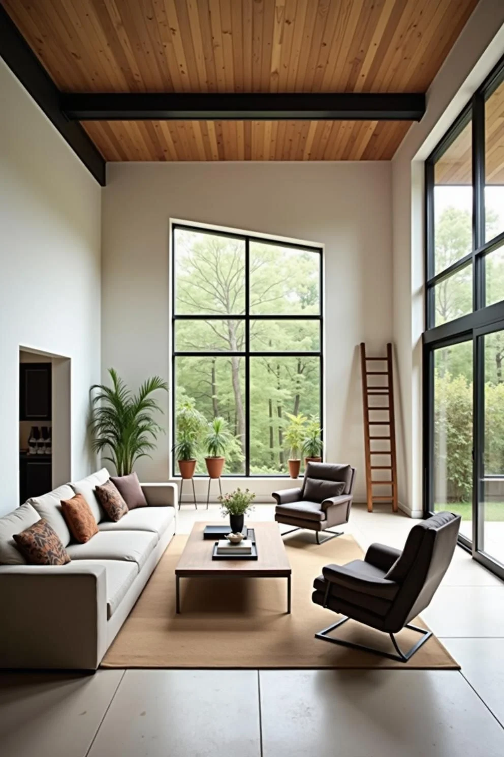 Loft Living Room Under Wood Ceilings