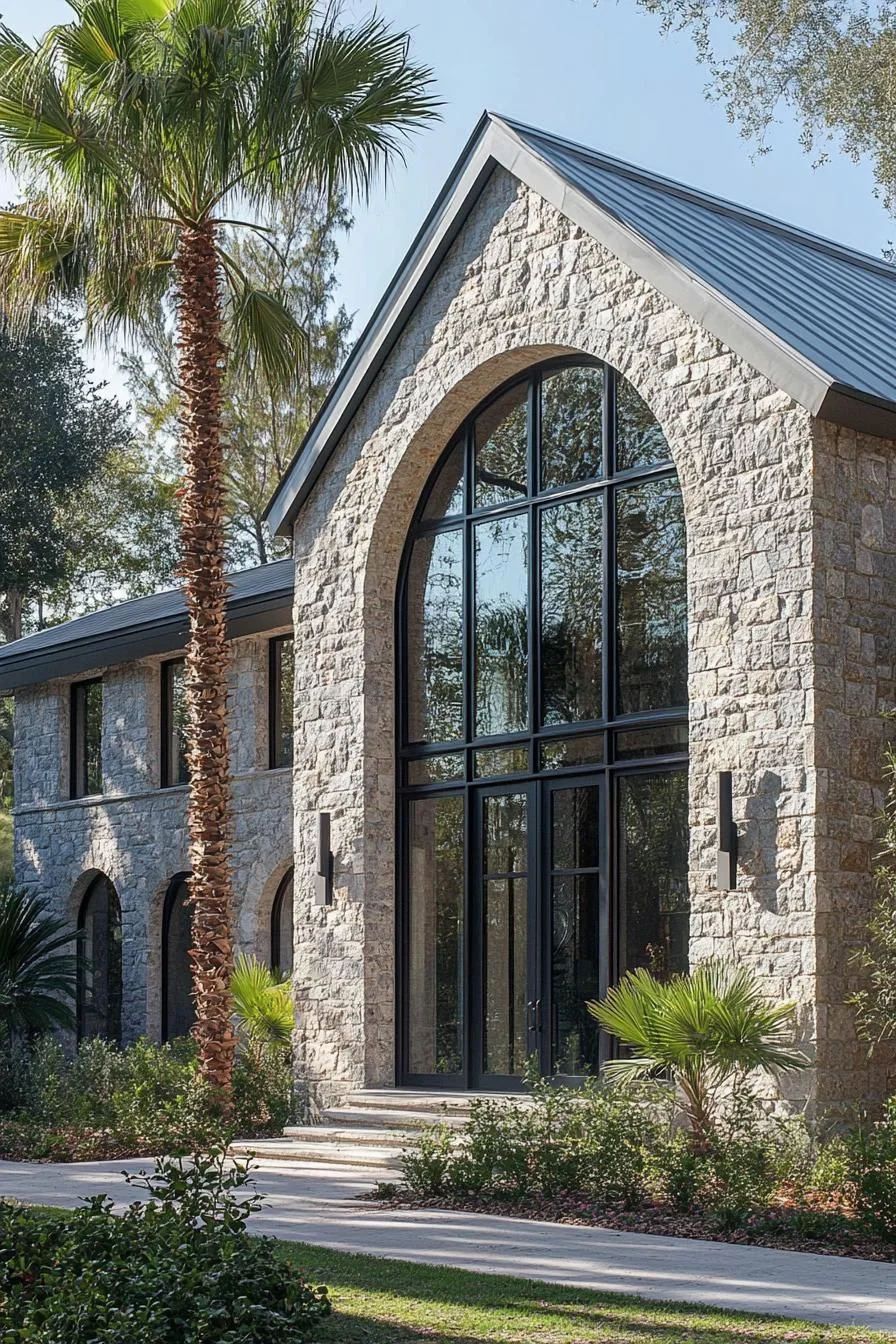 Stone Facade With Bold Arched Windows