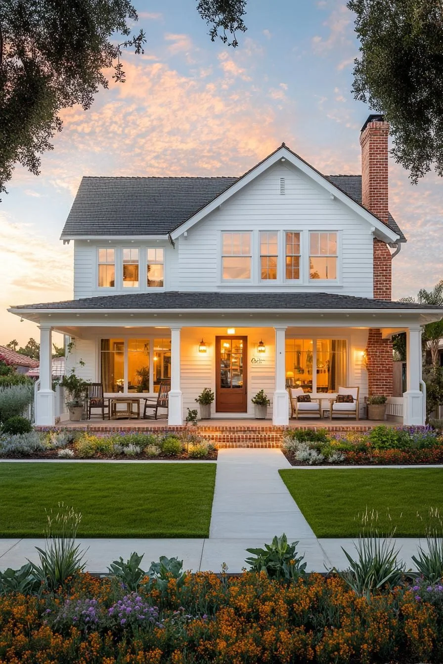 A Colonial-Style Coastal House at Sunrise
