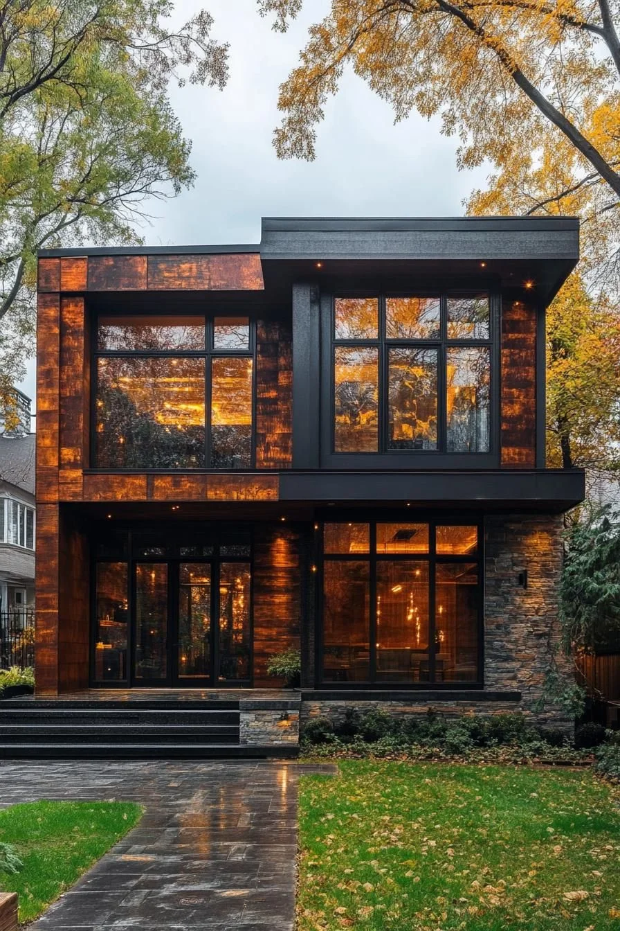 Glowing Elegance in a Timber Facade