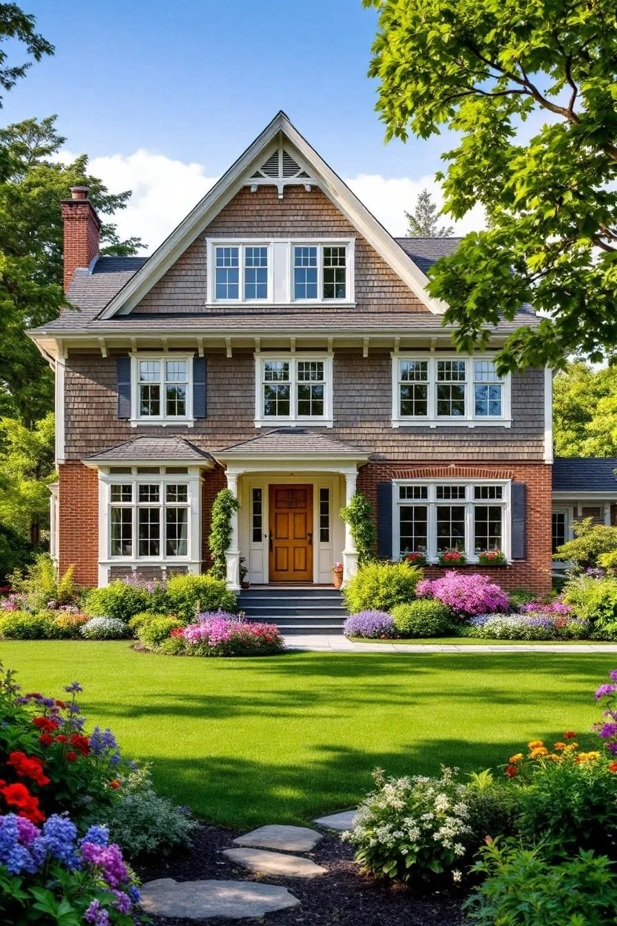 A Brick Coastal House with Wood Accents