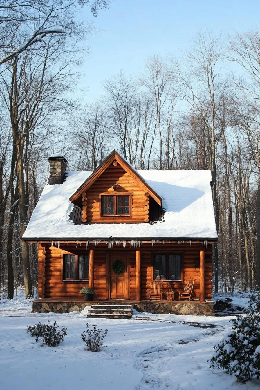Log Cabin Topped With Icicle Caps