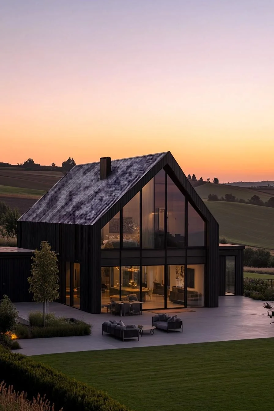 Green Fields and Glassy Gables at Sunset