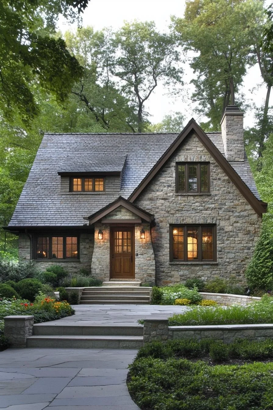 Rustic Stone Cottage Set Against Greenery