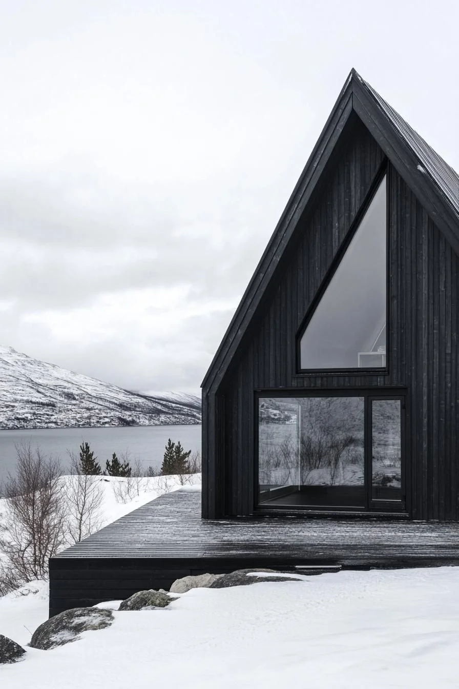 A Black Timber House Set in Snow
