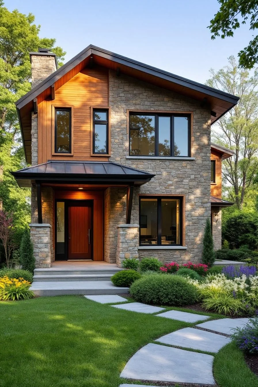 Whimsical Stone Cottage with Wood Trim
