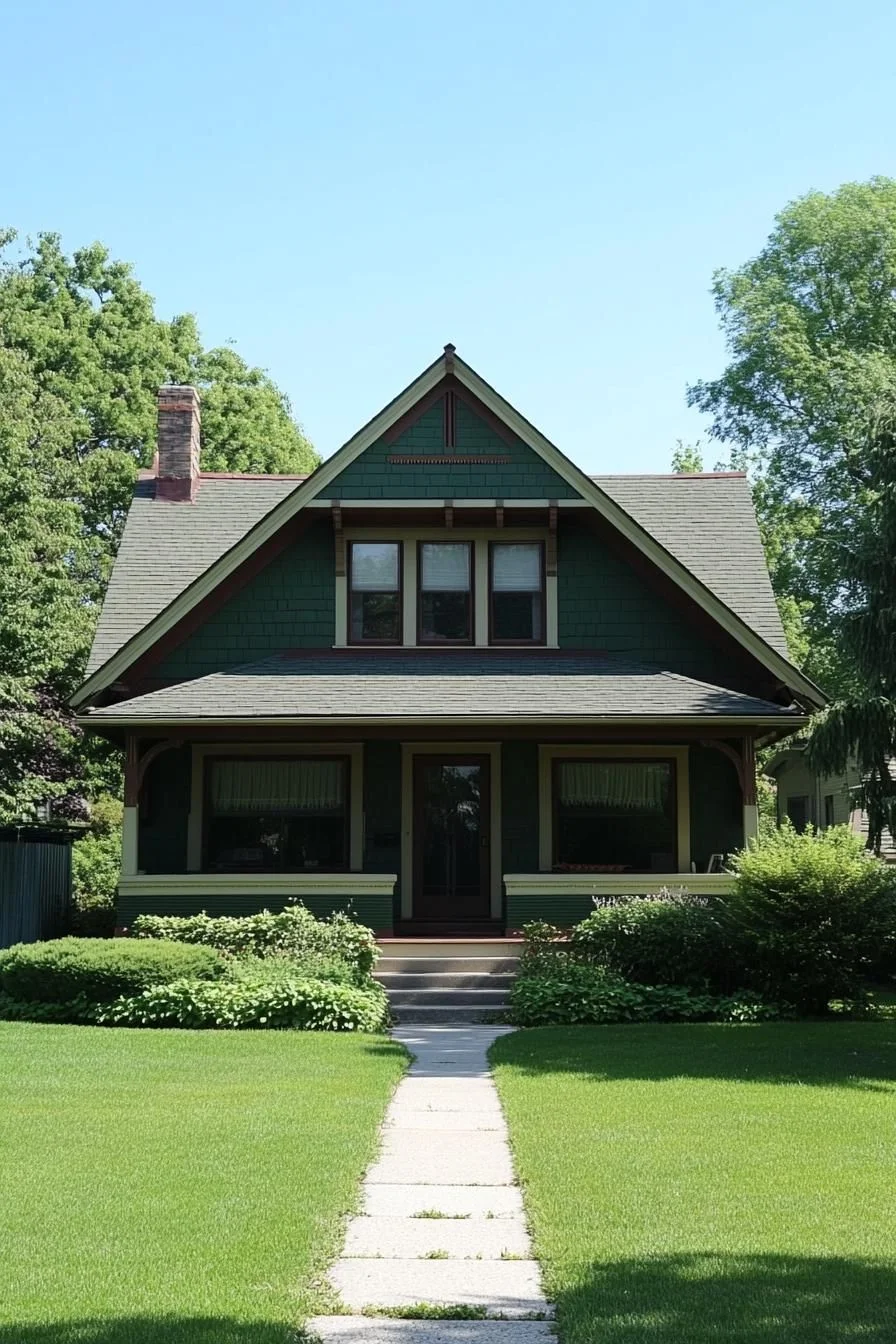 A Peacock Green Bungalow Framed by Trees