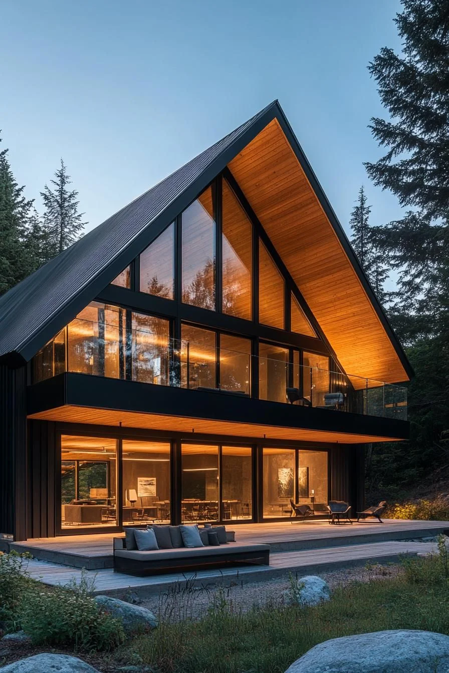 Gabled Barn House With Reflective Windows