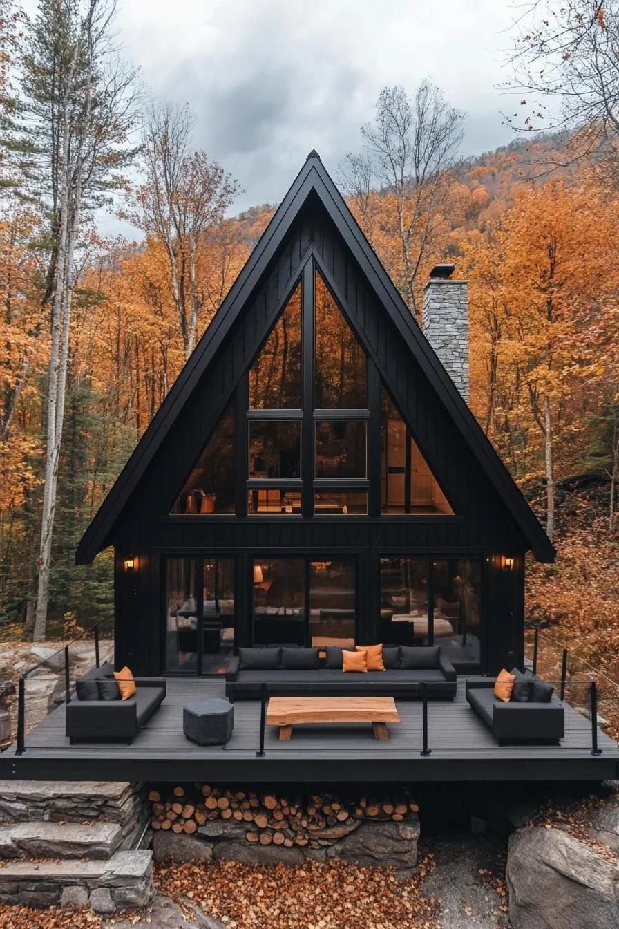 A Modern A-Frame Lodge Surrounded by Fall Colors