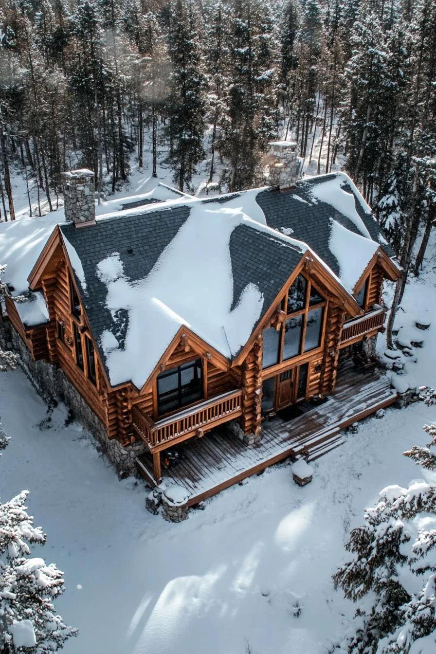 A Snowy Log Lodge for Wintertime