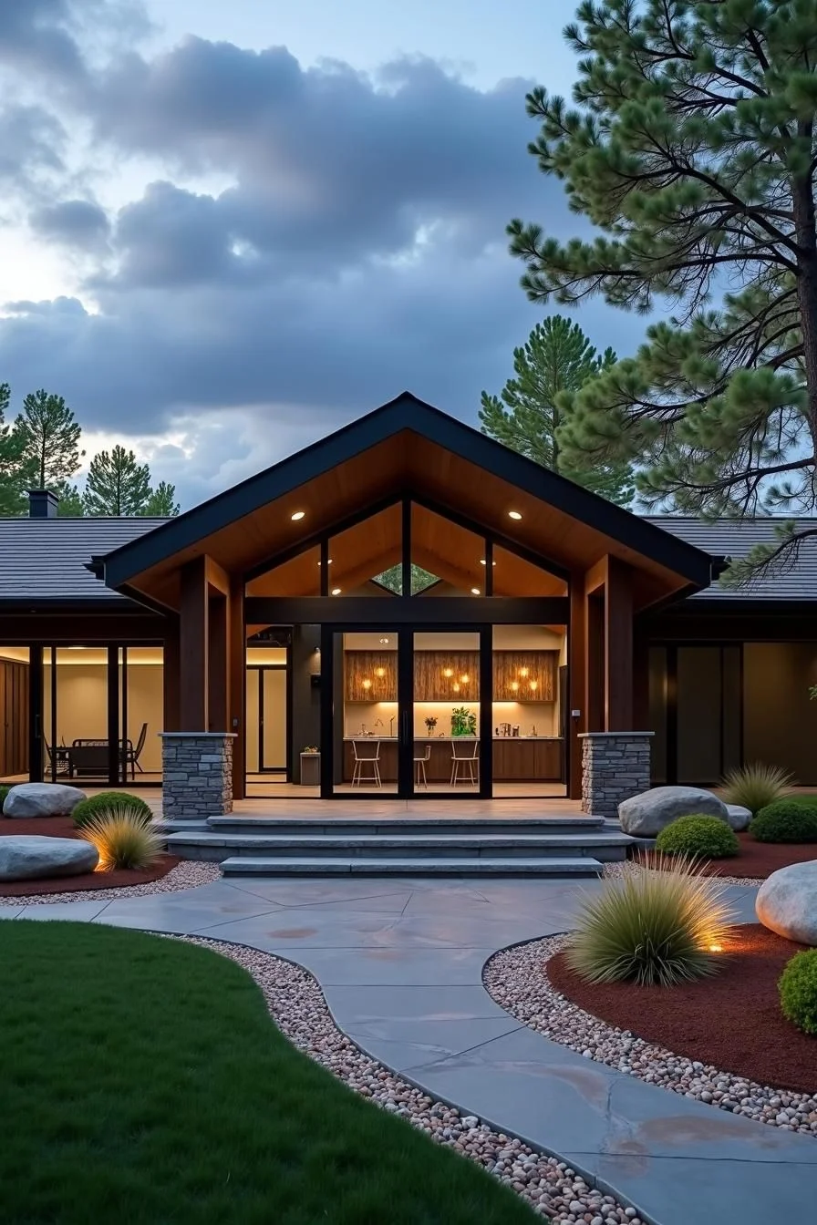 Gabled Entrance Lit by Twilight