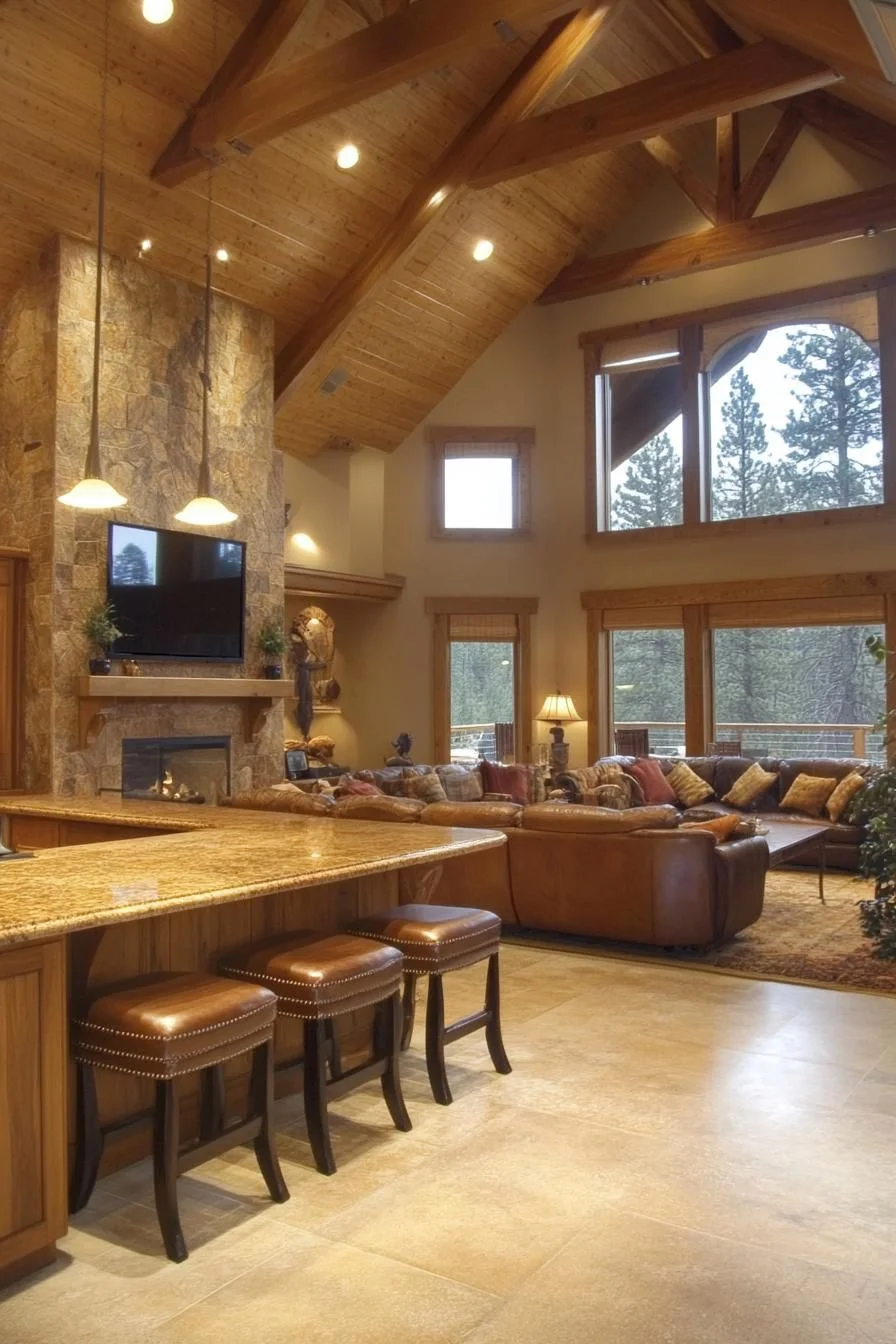 A Cozy High-Ceilinged Cabin Feel