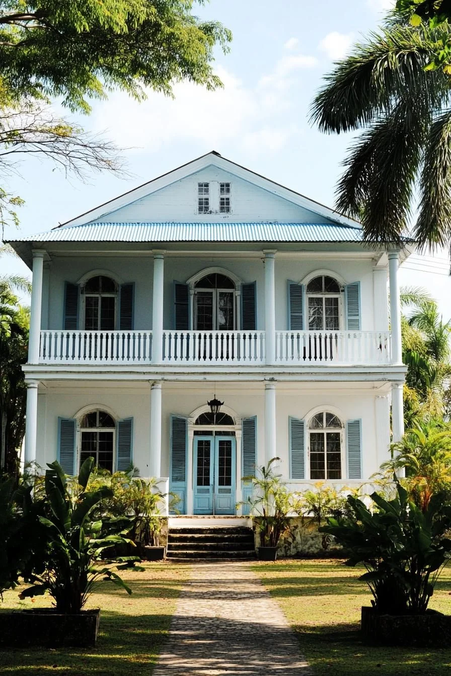 A Colonial Home With Blue Shutters