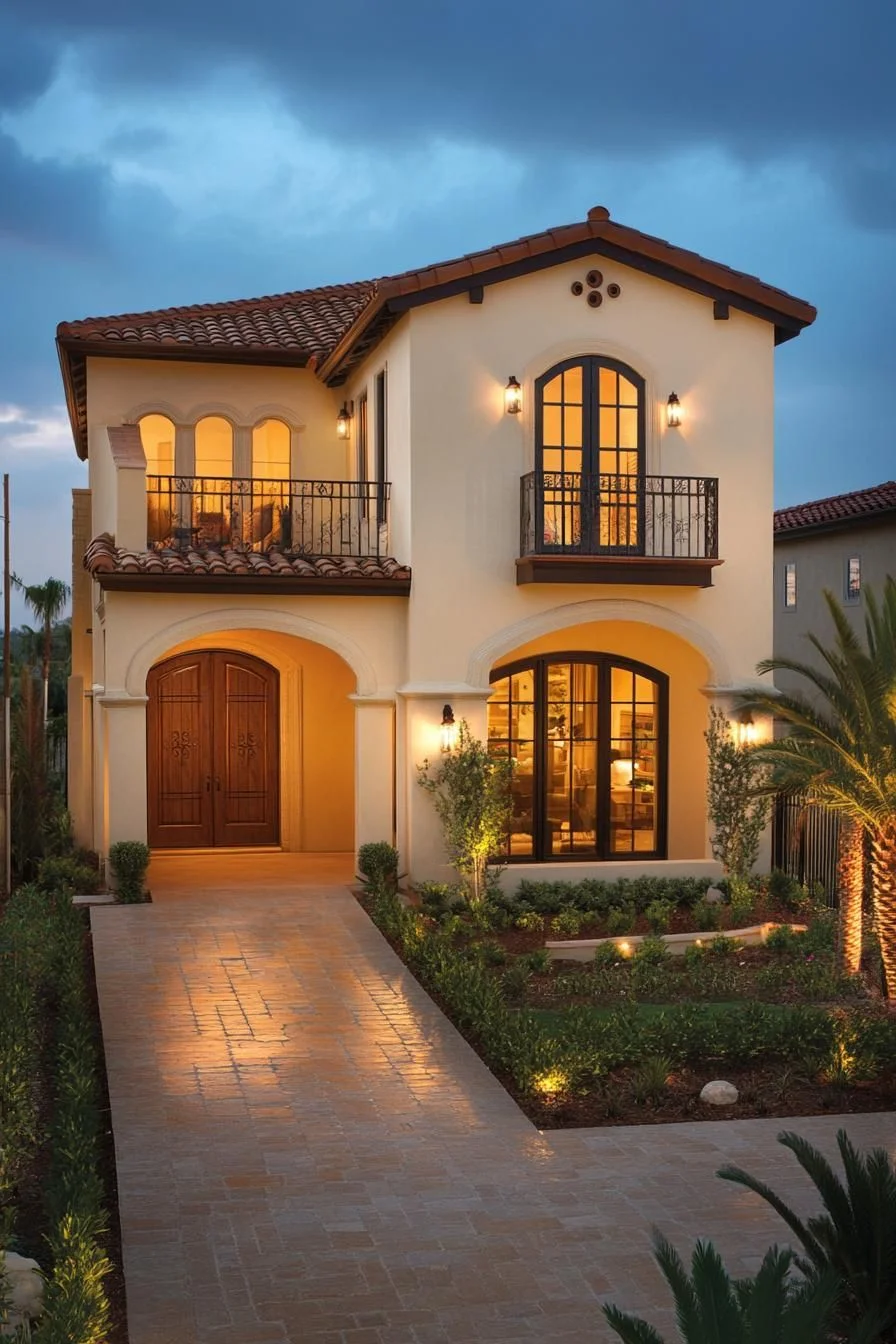 A Mediterranean Villa Lit by Evening Glow
