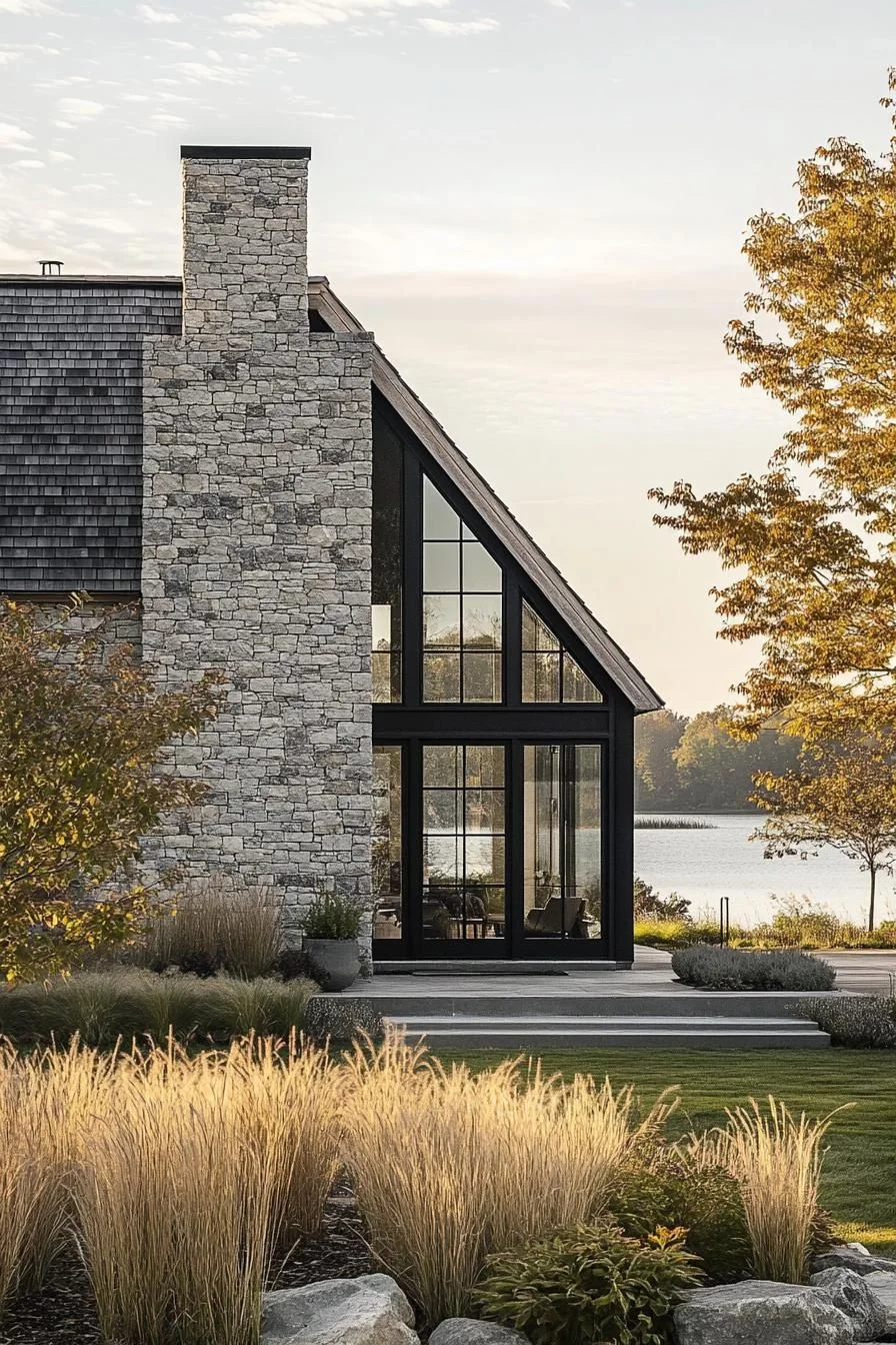 A Modern Barn Built From Stone and Glass