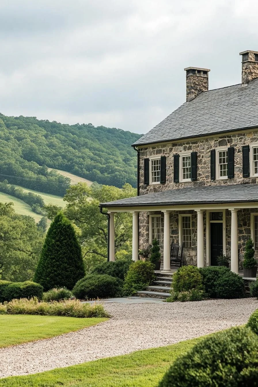 Majestic Stone Homestead with a Green Vista