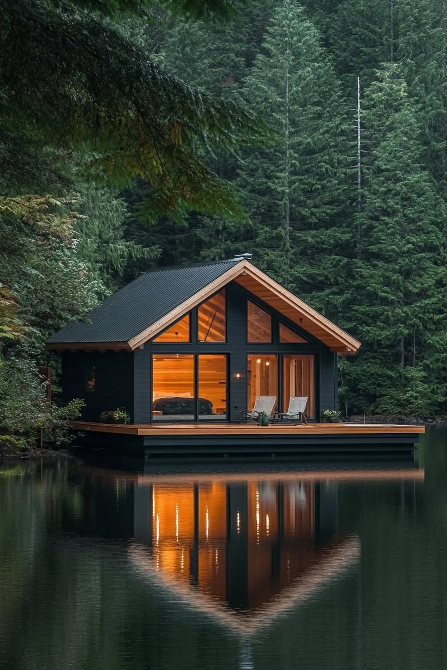 Lake-Anchored Floating Timber Cabin - photo 3