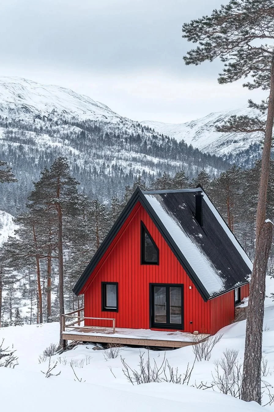 A Red-Toned Cabin in the Peaks
