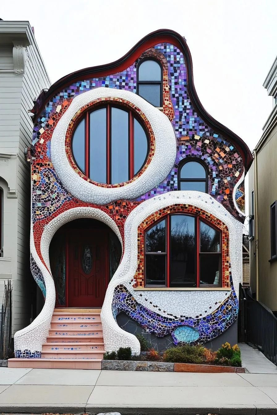 A House Covered in Colorful Mosaic Tile