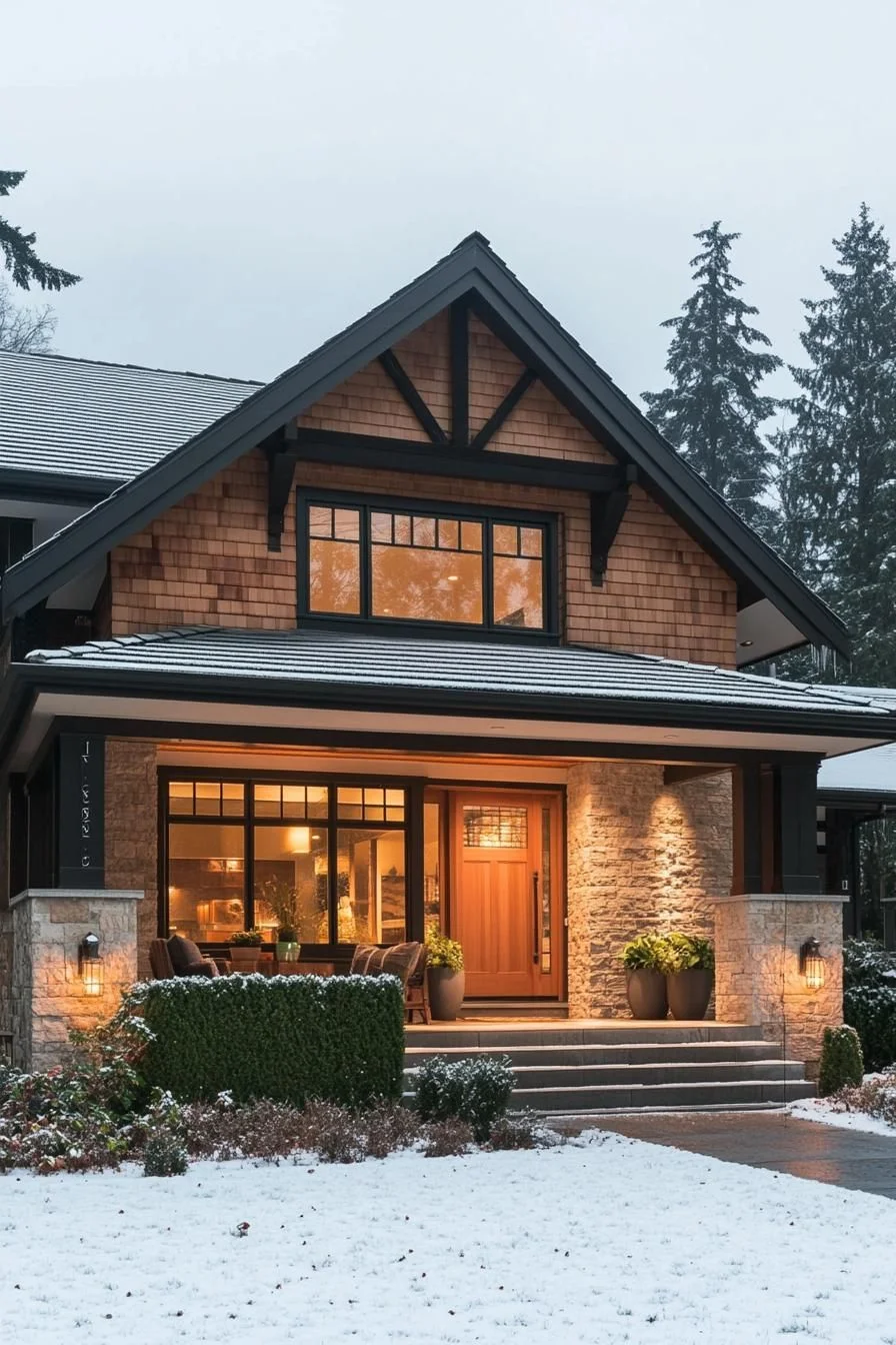 A Snowy Craftsman Home With Rustic Elegance