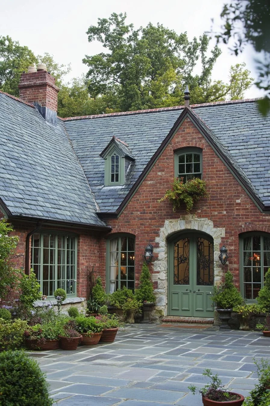 A Red Brick House With a Slate Cap