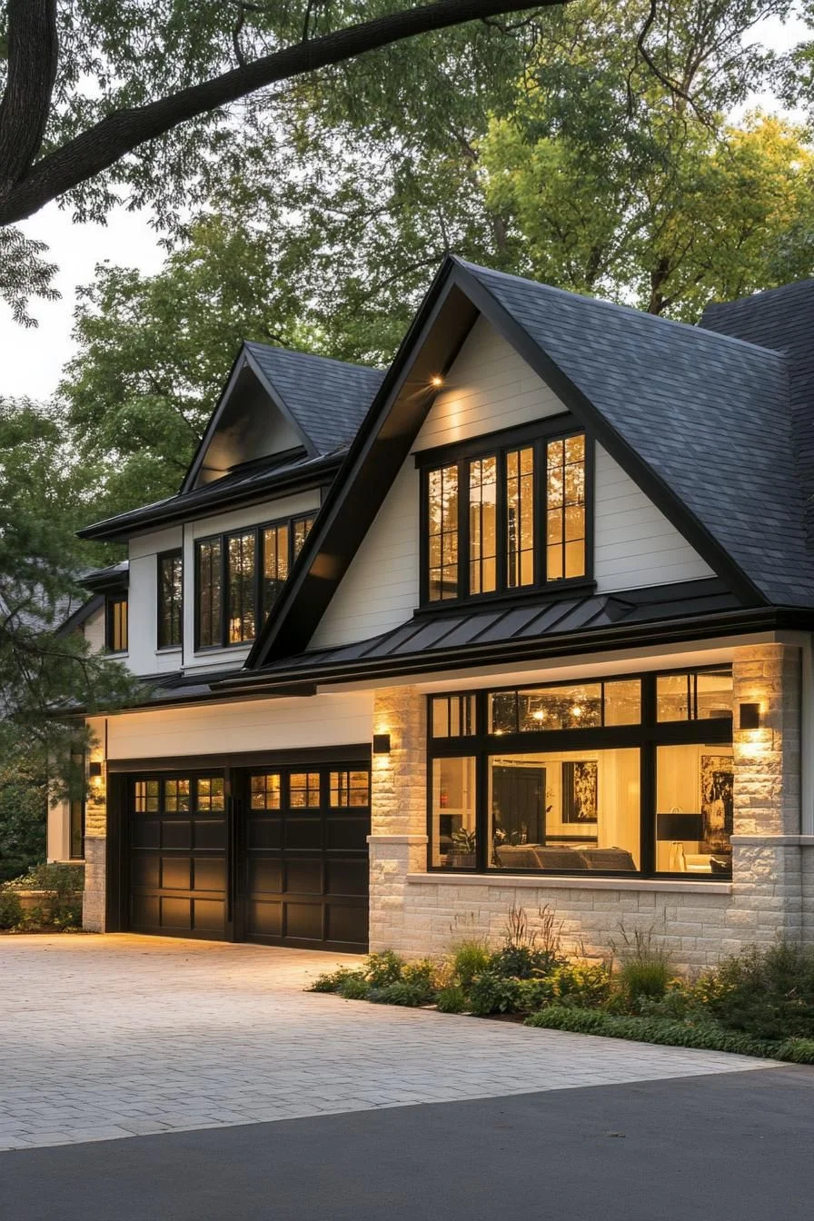 Black-Accented Modern White House Design