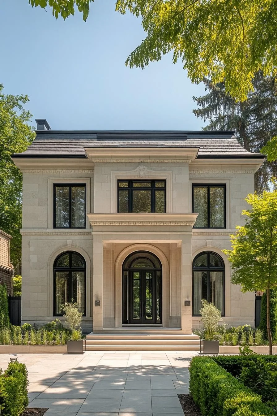 Neoclassical Serenity Framed by Greenery