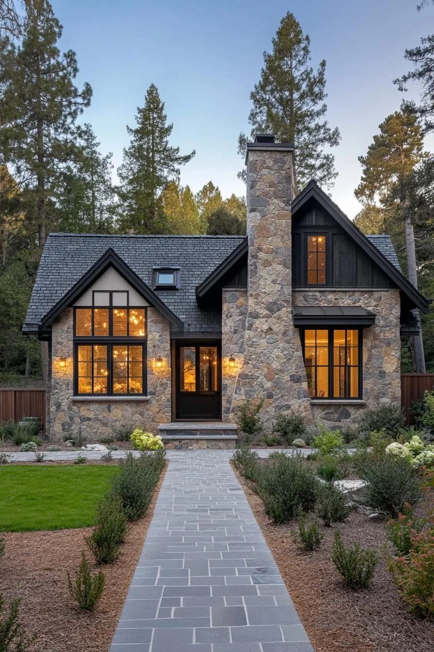 Whimsical Stone Cottage with a Glowing Hearth
