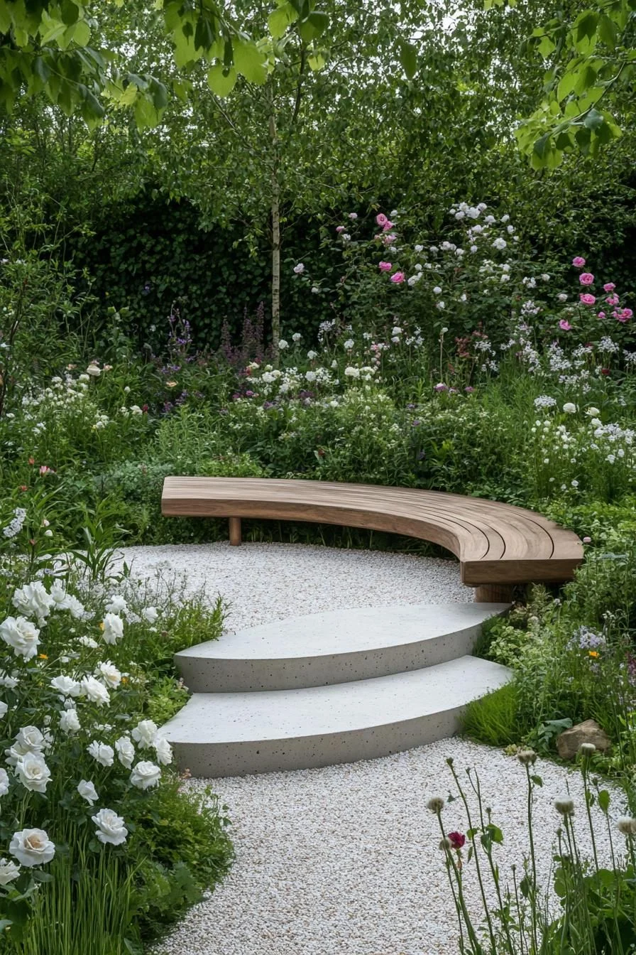 Curved Bench Garden Nook
